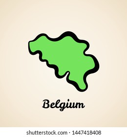 Green simplified map of Belgium with black outline.