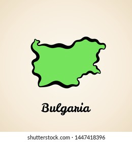 Green simplified map of Bulgaria with black outline.