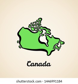 Green simplified map of Canada with black outline.