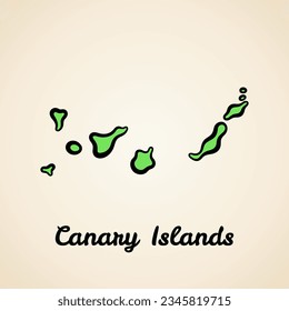 Green simplified map of Canary Islands with black outline.