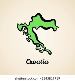 Green simplified map of Croatia with black outline.