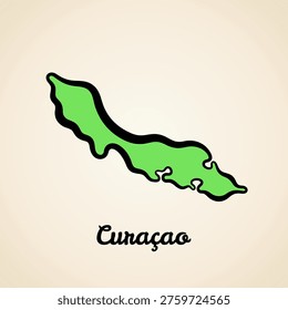 Green simplified map of Curacao with black outline