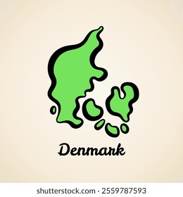 Green simplified map of Denmark with black outline.