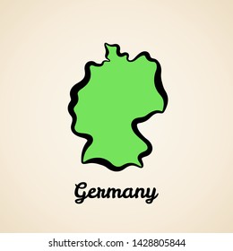 Green simplified map of Germany with black outline.