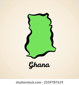 Green simplified map of Ghana with black outline.