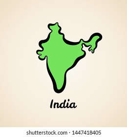 Green simplified map of India with black outline.