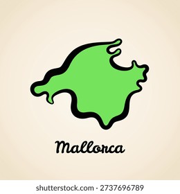 Green simplified map of Mallorca with black outline.