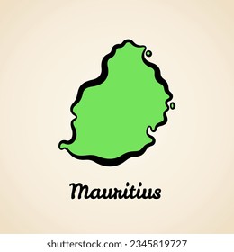 Green simplified map of Mauritius with black outline.