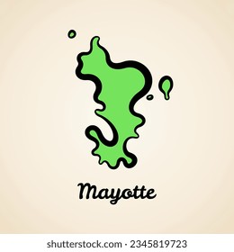 Green simplified map of Mayotte with black outline.