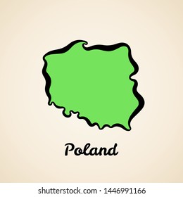 Green simplified map of Poland with black outline.