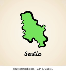 Green simplified map of Serbia with black outline.