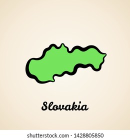 Green simplified map of Slovakia with black outline.
