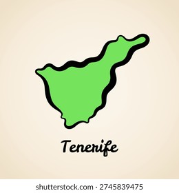 Green simplified map of Tenerife with black outline.