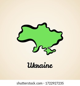 Green simplified map of Ukraine with black outline.