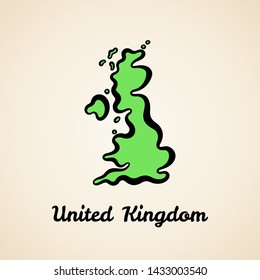 Green simplified map of United Kingdom with black outline.