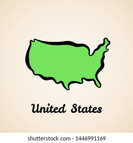 Green Simplified Map Of United States With Black Outline.