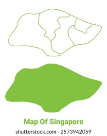 Green Singapore map outline and flat vector illustration