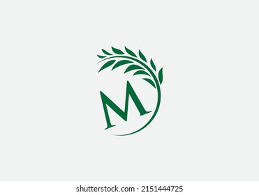 Vector del logo de la corona de laurel verde y único con letras y alfabetos