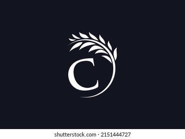 Vector del logo de la corona de laurel verde y único con letras y alfabetos