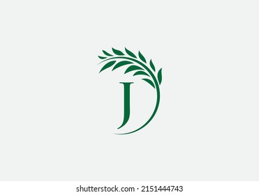 Vector del logo de la corona de laurel verde y único con letras y alfabetos