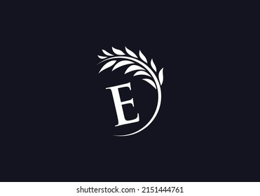 Green and single laurel wreath logo vector with the letter and alphabets