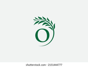 Green and single laurel wreath logo vector with the letter and alphabets
