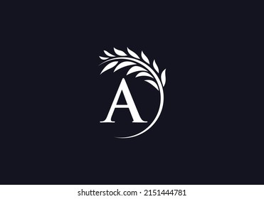 Green and single laurel wreath logo vector with the letter and alphabets