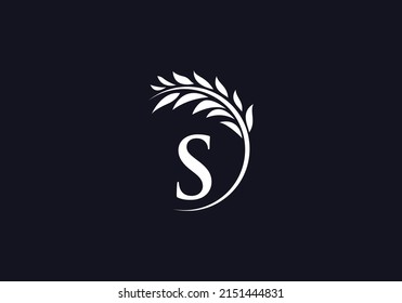 Green and single laurel wreath logo vector with the letter and alphabets
