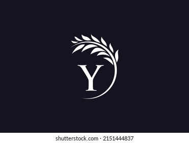 Green and single laurel wreath logo vector with the letter and alphabets