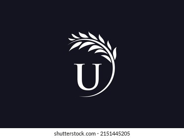 Green and single laurel wreath logo vector with the letter and alphabets