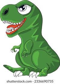 Green sitting tyrannosaurus. Prehistoric carnivorous dinosaur. Vector illustration isolated on transparent, trex dinosaur