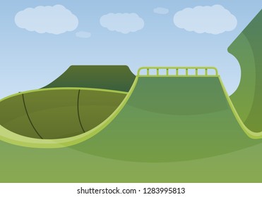 Green skate park concept background. Cartoon illustration of green skate park vector concept background for web design