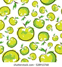 Green Sketch Bright Apple Seamless Pattern.  