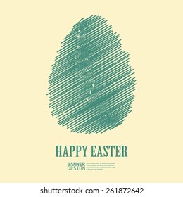 green sketch easter egg on yellow background - vector illustration