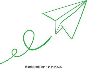 Green Sketch vector illustration airplane in doodle style