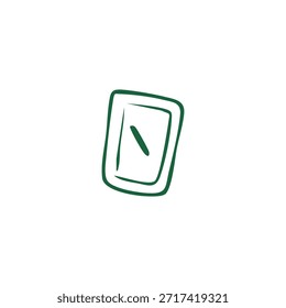 Quadro retangular verde, semelhante a esboço, com uma linha interna, centralizado no branco