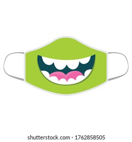 Green skin and smile mouth graphic design vector illustration ready for print on mouth mask.