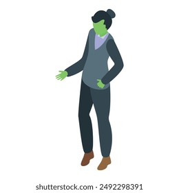 Green skinned businessman character posing in isometric view