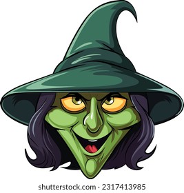 Ilustración de la caricatura de Green Skinin Old Witch Face