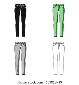 Green skinny pants for women. Women's clothes for a walk.Women clothing single icon in cartoon style vector symbol stock illustration.