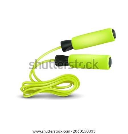 Green skipping rope. Jumping rope. Vector illustration on a white background of sports equipment.