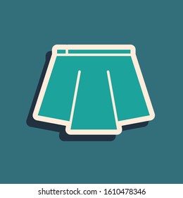 Green Skirt icon isolated on blue background. Long shadow style. Vector Illustration