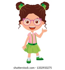 Green skirt and pink t shirt cute girl