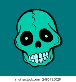 green skull art illustration hand drawn