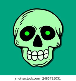 green skull art illustration hand drawn