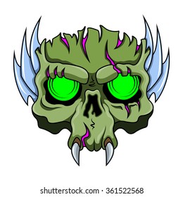 Green skull with blades.Vector illustration.