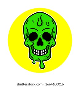 Green Skull In Flat Design Illustration