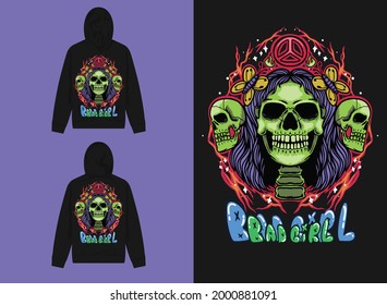 green skull girl in peace hoodie design