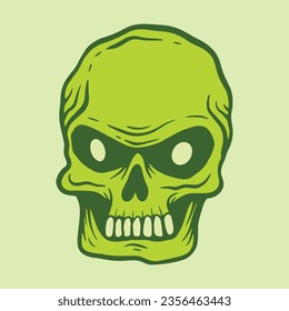 green Skull hand drawn illustrations for stickers, logo, tattoo etc