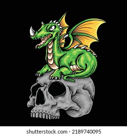 Green Skull Head Dragon Cartoon